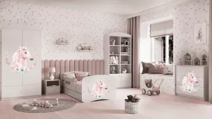 BABYDREAMS detsk poste so zsuvkou 80x180 vzor jednoroec, bie